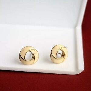 Vintage Tirafari  Classic Dainty Cream ENAMEL GOLD Tone Love KNOT  EARRINGS